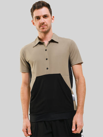 Unisex Front Pocket Utilitarian Shirt Male Beige