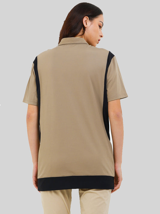 Unisex Front Pocket Utilitarian Shirt Female Beige
