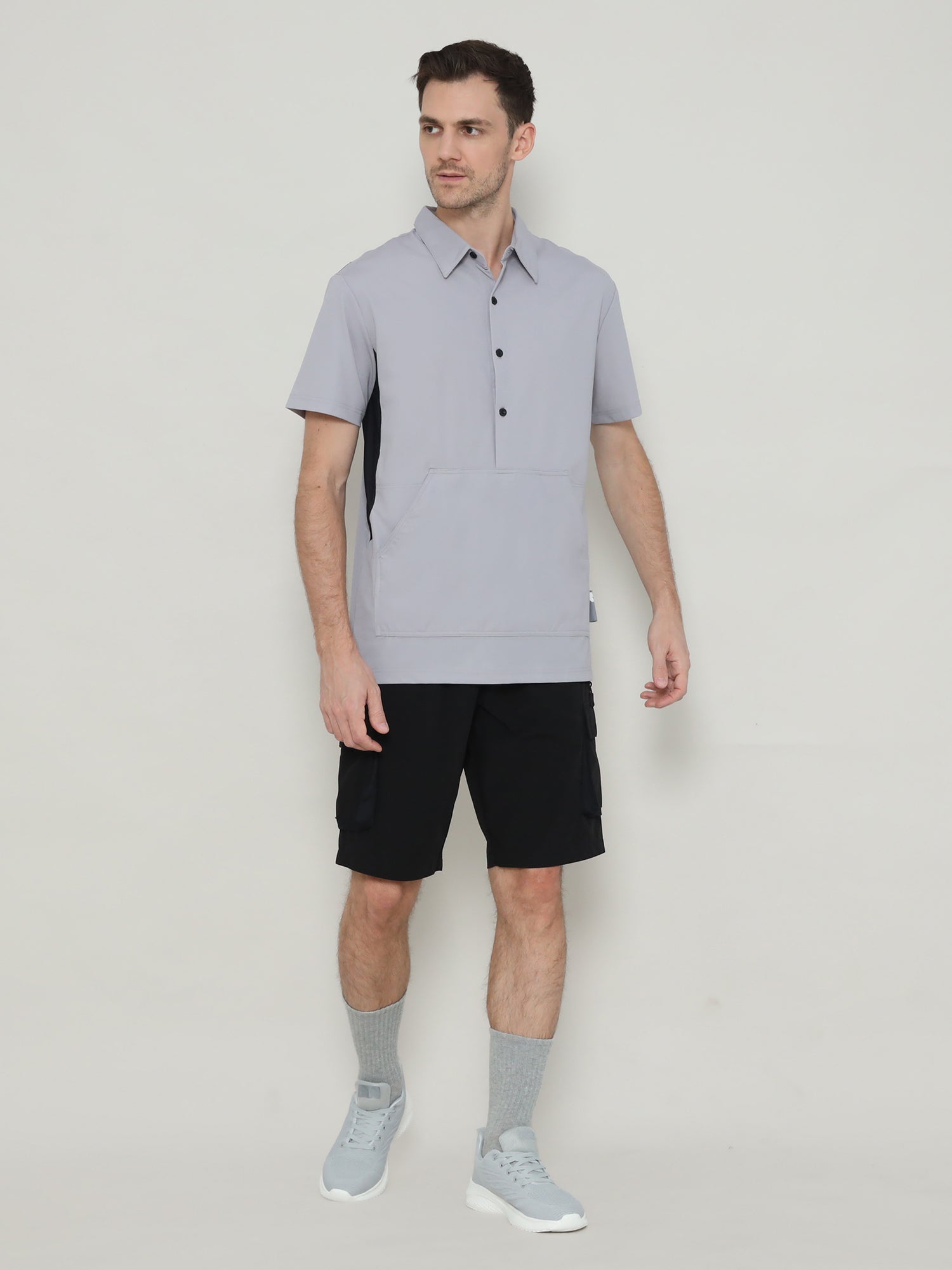 Unisex Front Pocket Utilitarian Shirt Grey