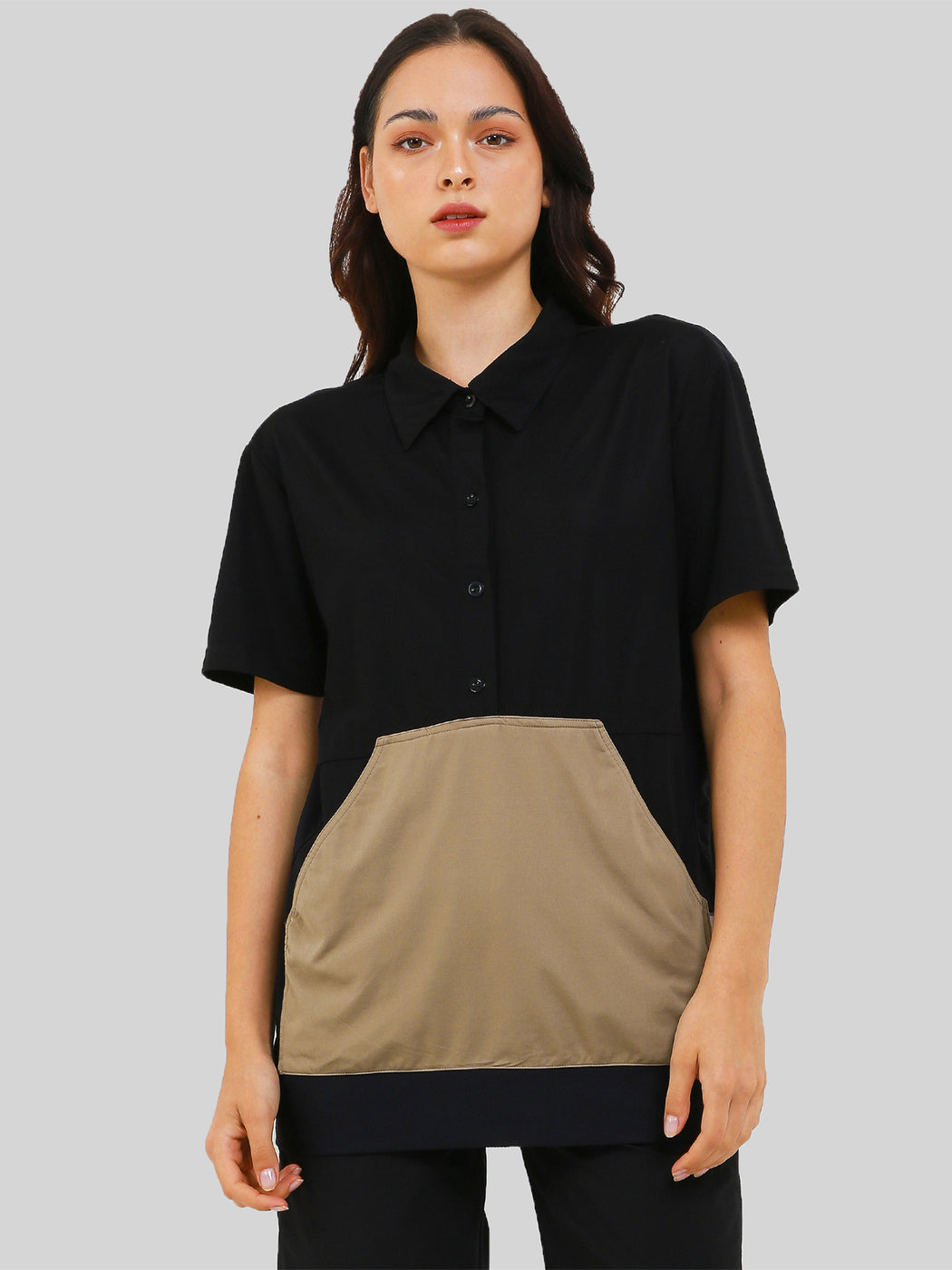 Unisex Front Pocket Utilitarian Shirt Female Black