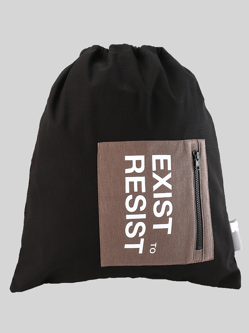 Unisex Black Pocket Drawstring Bag