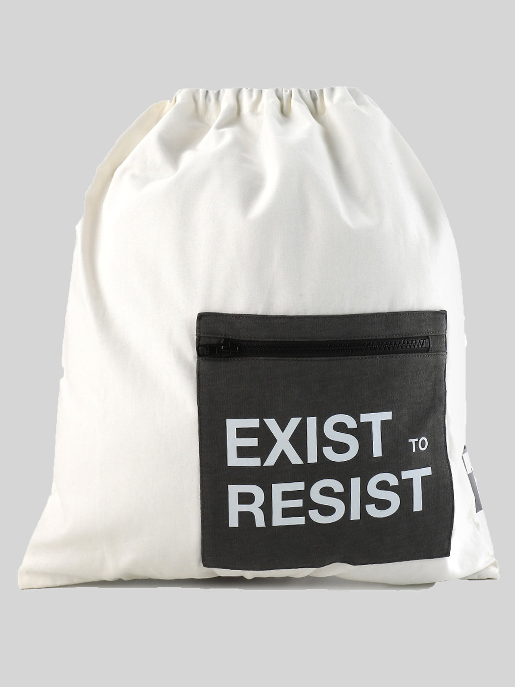 Unisex White Pocket Drawstring Bag